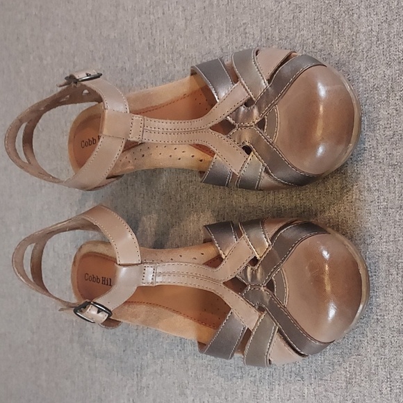 Cobb Hill by Rockport Khaki Multi Leather Aubrey T-Strap Sandal